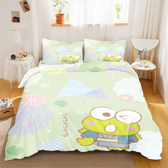 Big-Eyed Frog Bedding Set Keroppi Quilt Cover Bedroom Various Sizes 100% Polyester Ultra Soft Comfortable New Designer