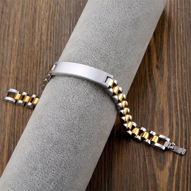 1pc Titanium Steel Custom Name Engraving Bracelet Personalized Stainless Steel 316L 18K Gold Plated Punk Fashion Men's Bracelet Father's Day Gift