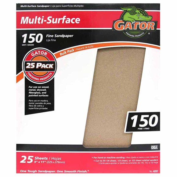 Hojas de lijado Gator Multi-Surface, grano 150, 9 x 11 pulgadas, paquete de 25
