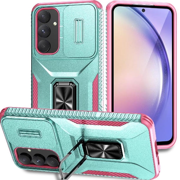 Funda Armada para Samsung Galaxy A55 5G con Tapa Deslizante y Soporte Magnético Giratorio Verde