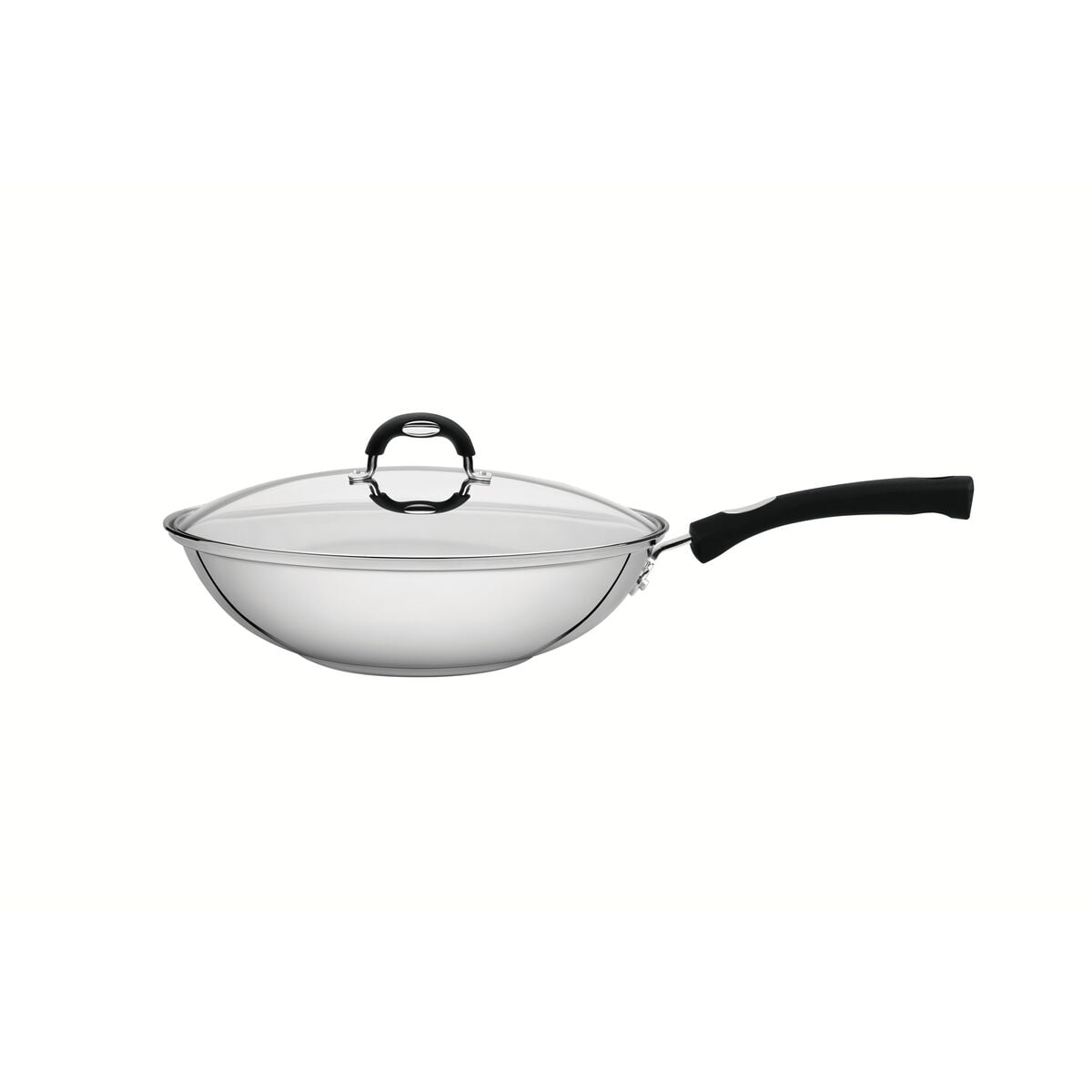 Wok Tramontina Astro Silicone De Acero Inoxidable Con Fondo Triple Y Tapa De Vidrio 28 Cm 3,3 L