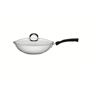 Wok Tramontina Astro Silicone De Acero Inoxidable Con Fondo Triple Y Tapa De Vidrio 28 Cm 3,3 L