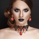 thumbnail image 5 of Conjunto de joyas con diseño gótico de vampiro negro con forma de esqueleto, gargantilla de encaje para mujer, 5 of 6