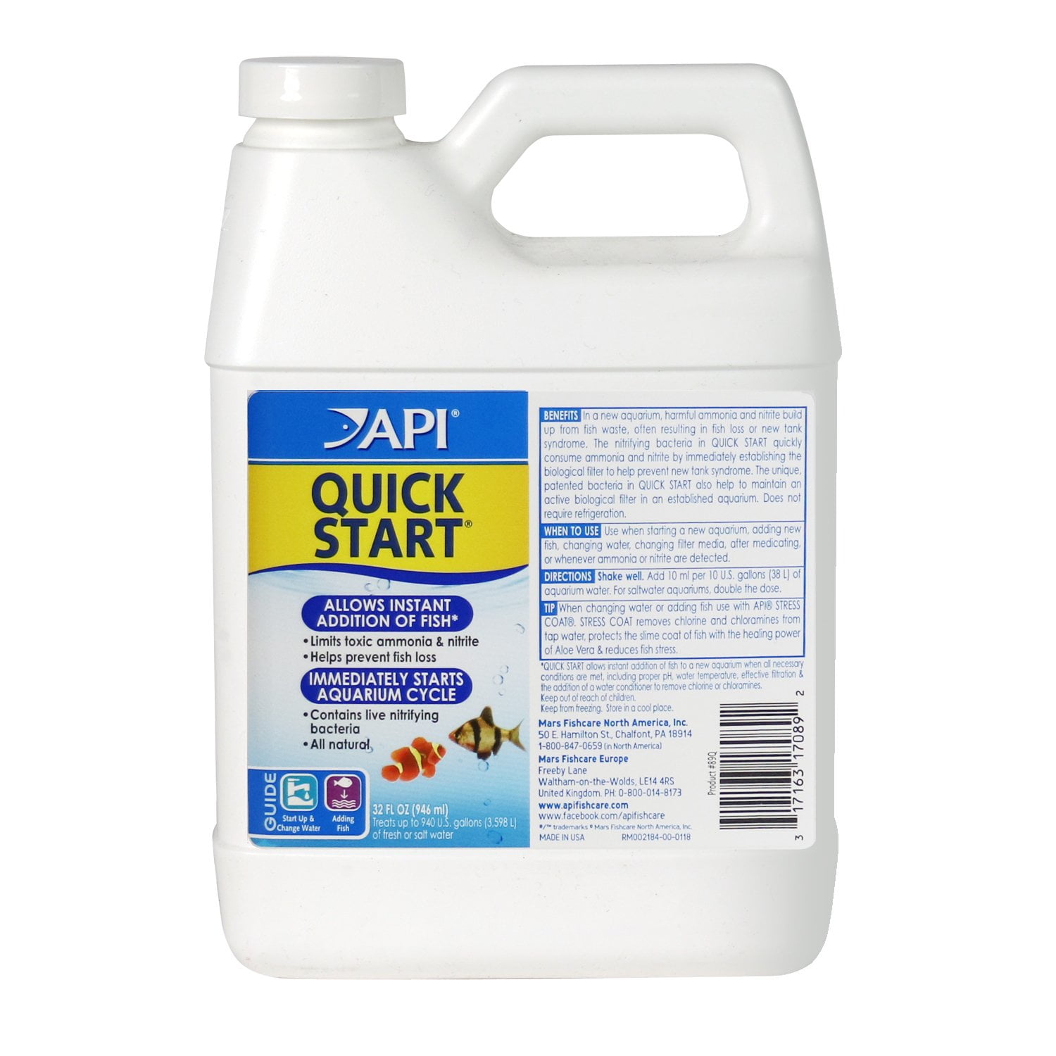 Bacterias nitrificantes para acuarios API QUICK START, botella de 946 ml