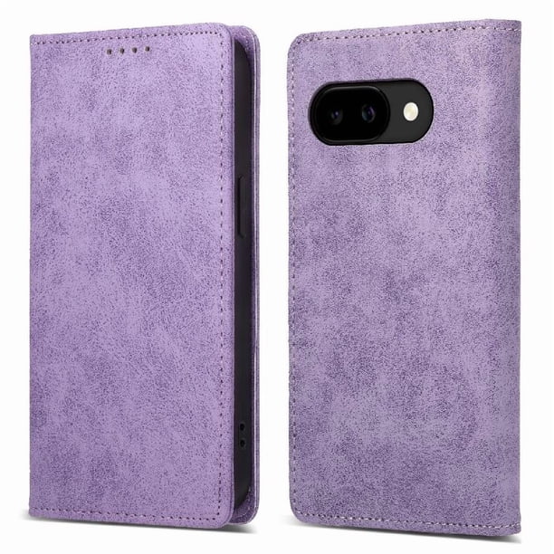 Funda tipo cartera con bloqueo RFID para Google Pixel 10A Con tapa abatible, portatarjetas, cierre magnético, TPU y soporte Morado