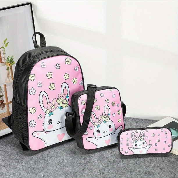 3pcs Backpack Crossbody Bag And Pen Bag Set, 13.8inch 35cm Boys Girls Kids Backpack Lunch Bag Pencil Case Set, Travel Camping Backpack, Casual Cartoon Backpack With Padded Back And Adjustable Strap, F