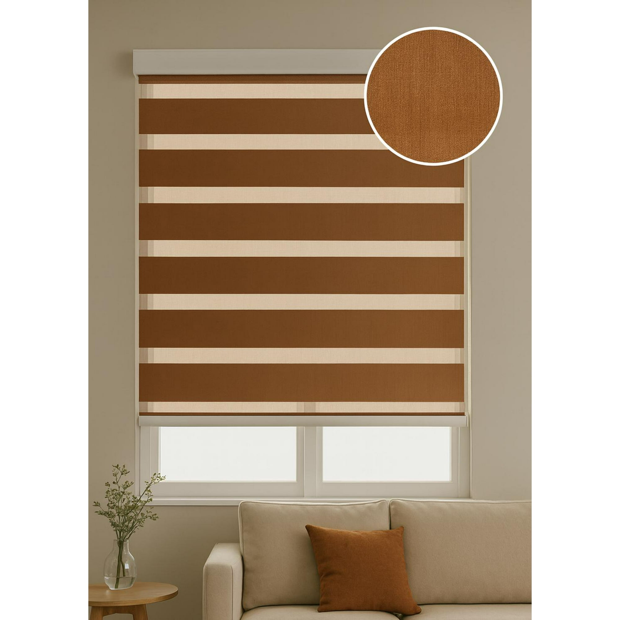 Clems - Cortina Roller Duo 135x160 Madera Marron Claro