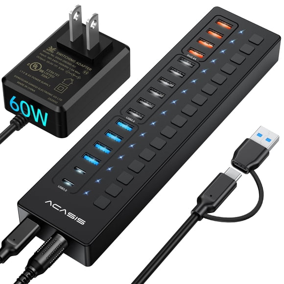 Hub USB ACASIS de 16 puertos alimentado por USB 3.0 con carga de 4 USB A