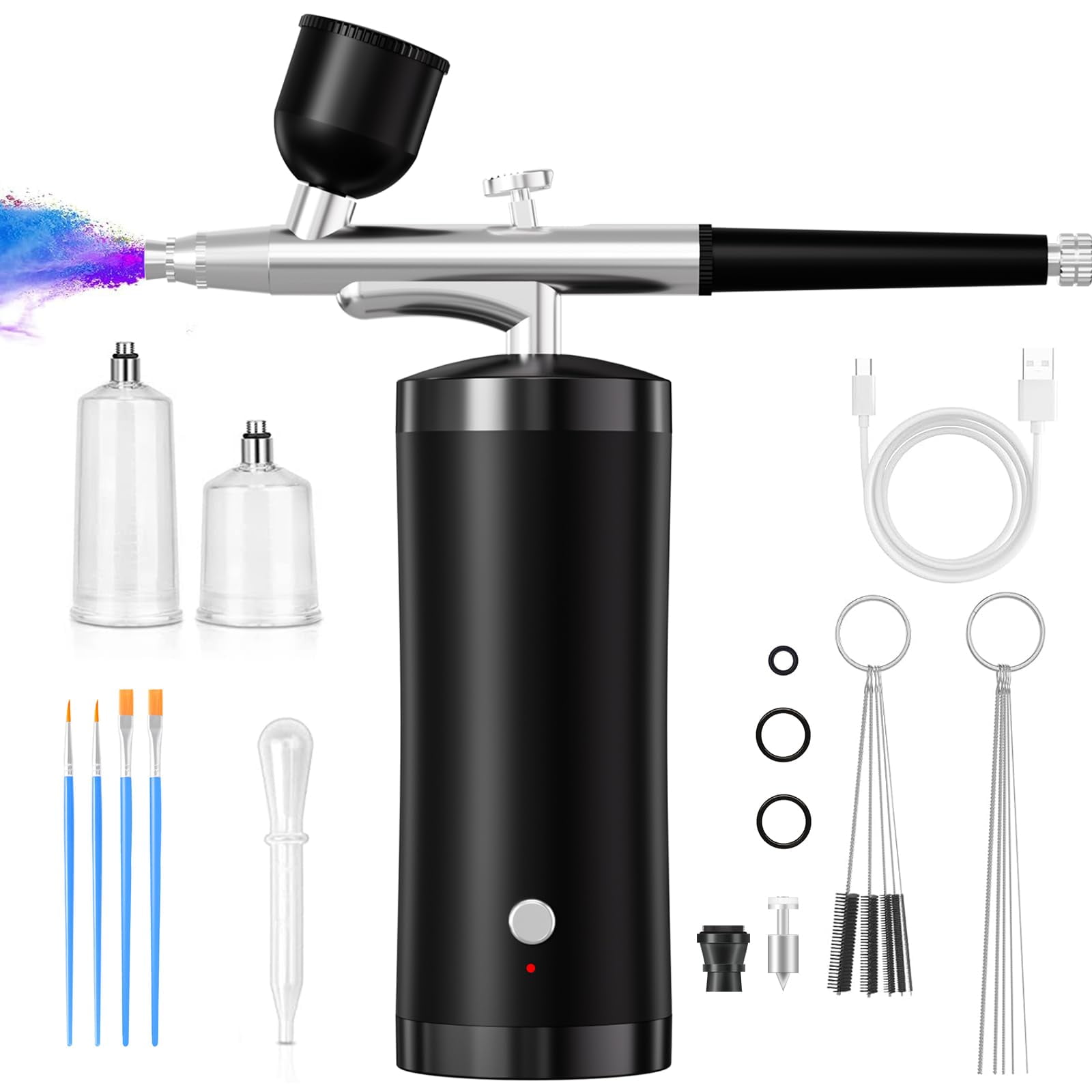 Kit De Aerógrafo Crpen Recargable Con Compresor De 48 Psi Negro