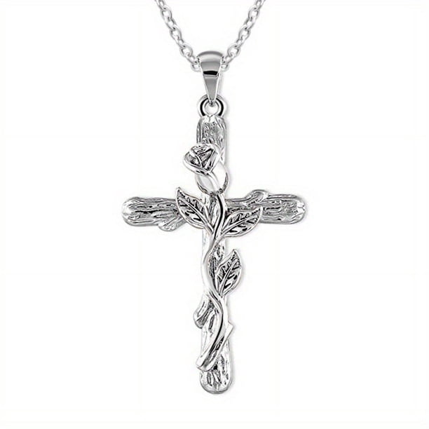 1pc Stylish Floral Cross Pendant Necklace - Perfect for Casual and Formal Occasions