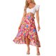 thumbnail image 2 of INSPIRE CHIC Falda de Mujer Estampado Floral Tropical Volante Lazo Nudo Dividido Playa Hawaiana Envoltura Falda Rosa Fucsia M, 2 of 6