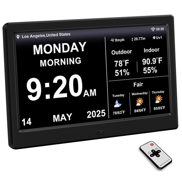 Reloj FEYBYLA 10,1 pulgadas con sincronización automática del tiempo y clima – Negro