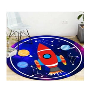Kivara - Alfombra Infantil Redonda Cohete 110 Cm Tapete Dormitorio