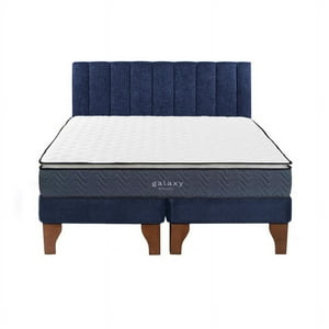 5° Sueño - Cama Europea Galaxy 2 Plazas + Respaldo Tubular Madera Azul