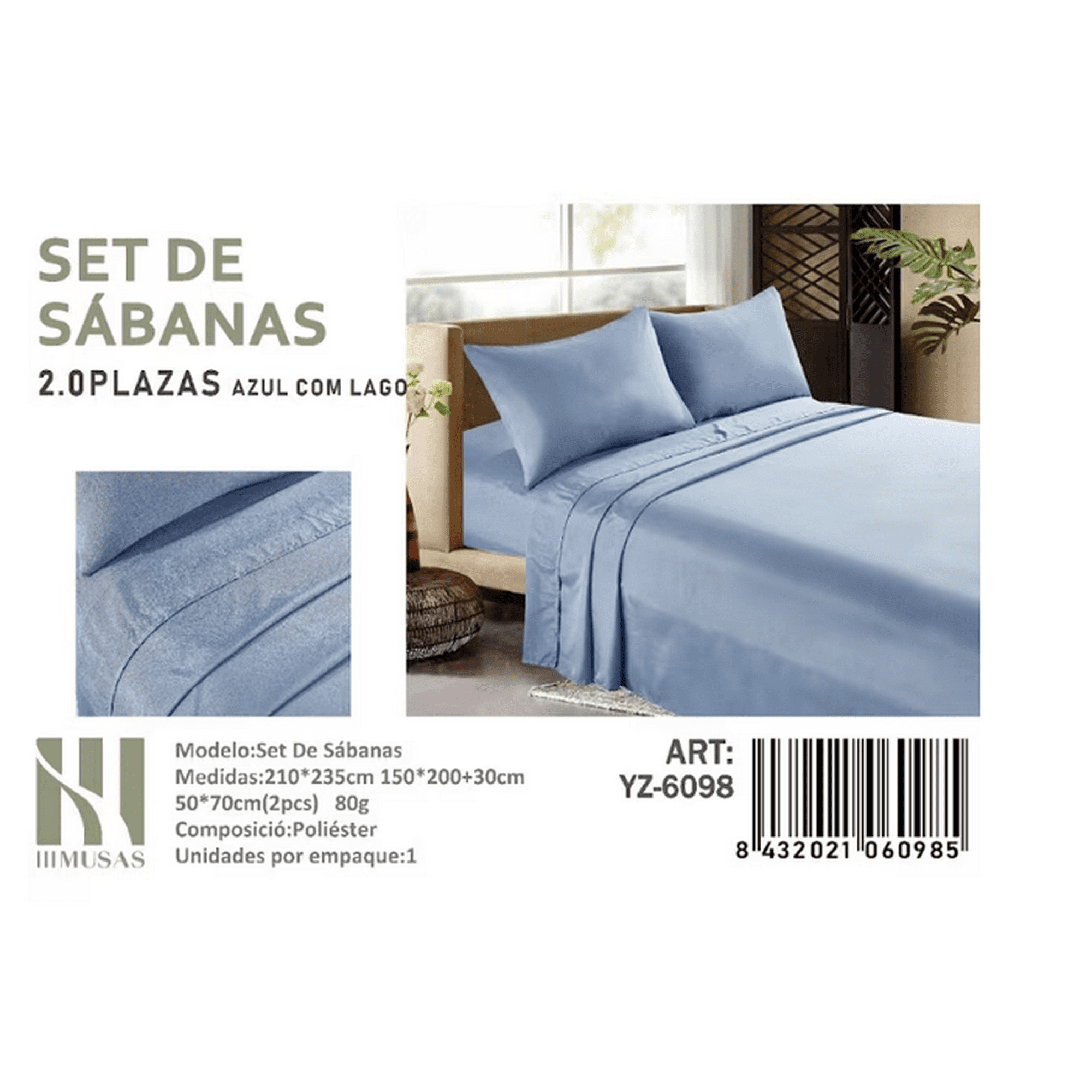 Tecnocasa - Set De Sabanas 2 Plazas Color Azul Lago 150 Hilos + 2 Funda De Almohada