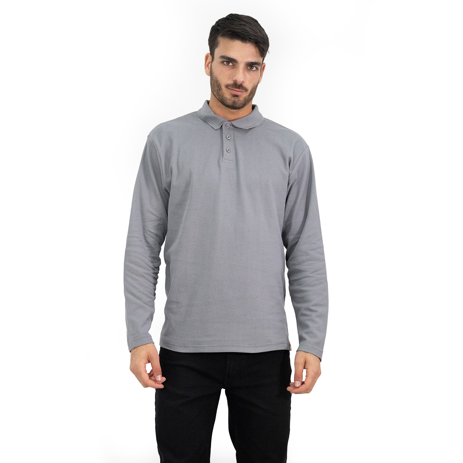 Polera Pique Quebec Manga Larga Gris Hombre