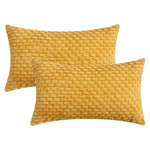 REGALWOVEN Fundas Decorativas para Almohadas Pack de 2 para Sofá Cama Decoración del Hogar Fundas de Cojín de Pana Suave Amarillo 12" x 20"