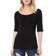 thumbnail image 1 of INSPIRE CHIC Camisetas de Mujer para Regreso a Clases con Cuello de Barco, Mangas Medias, Ajustadas, para Capas, Suaves, Talla L, Negro, 1 of 8
