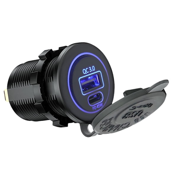 Cargador De Coche De 12V 24V Tipo C USB Con Luz Azul Para Motocicleta RV 45W