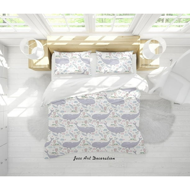 3D Cartoon Animal Ballenas Conejos Patrón Funda de edredón Set Ropa de Cama Set Edredón
