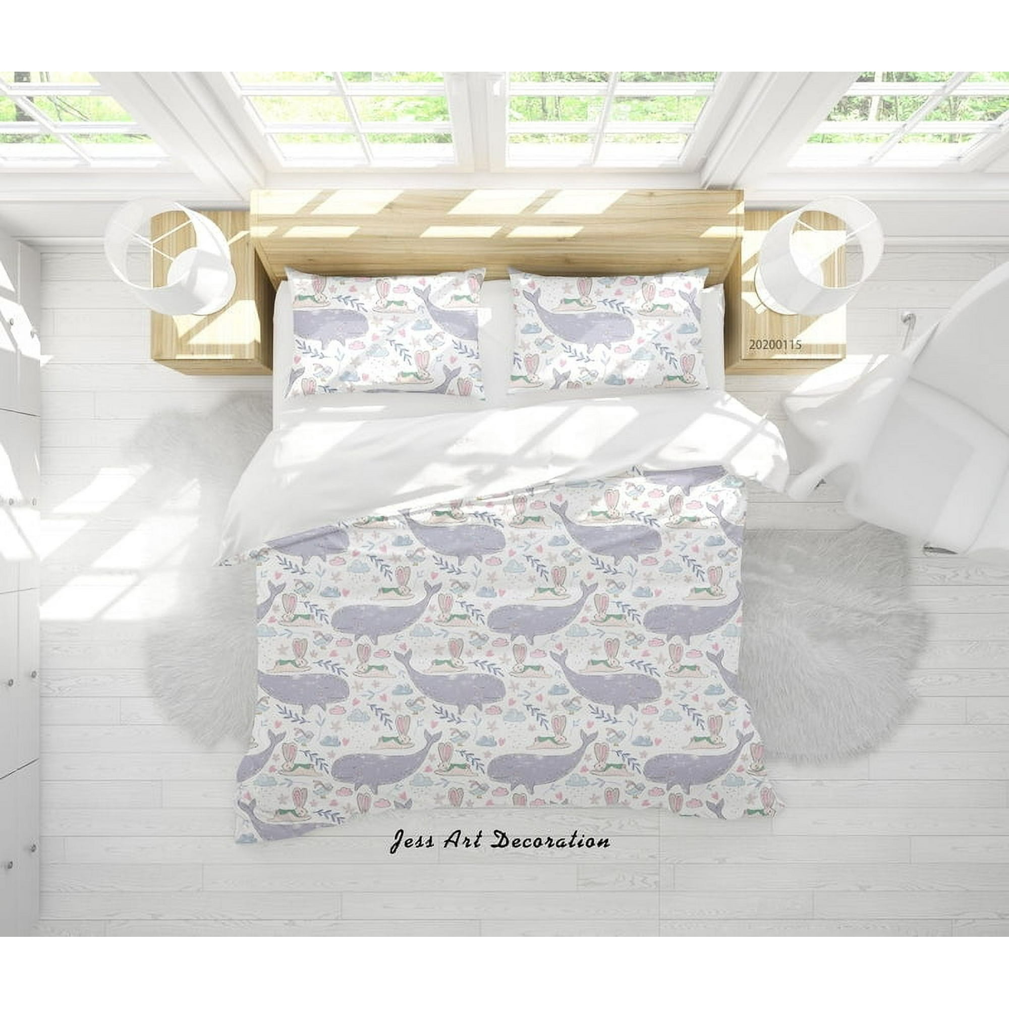 Milsleep - 3d Cartoon Animal Ballenas Conejos Patrón Funda De Edredón Set Ropa De Cama Set Edredón