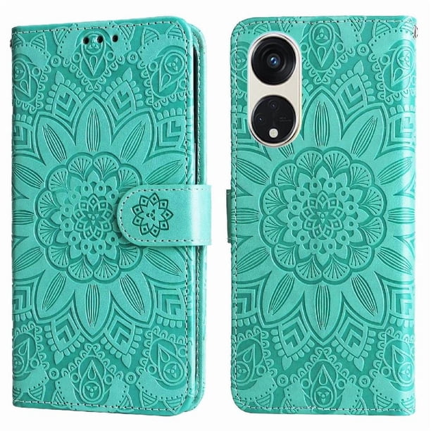 Funda tipo cartera FOXDOCK para OPPO Reno 8T 5G , diseño girasol en relieve, cuero PU, cierre magnético, soporte y tarjetero