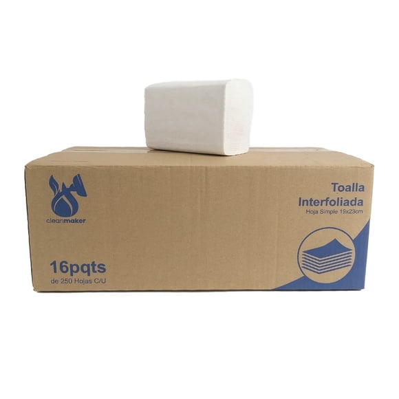 Caja de Toallas Interfoliadas Hoja Simple 19X23CM 16 PQTE X 250 HOJAS C/U