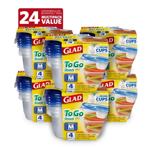 Recipientes de almacenamiento de alimentos Glad To Go, tamaño mediano, 700 ml, paquete de 6