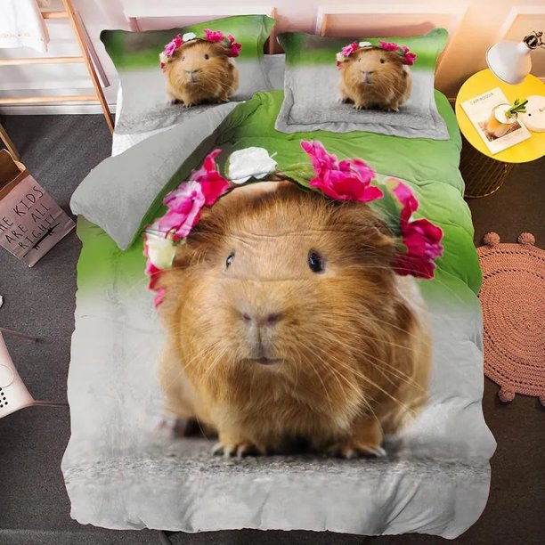 Animal Guinea Pig Cute Mouse Bedding Set Boys Girls Duvet Cover Pillowcase Bed Kids Adult