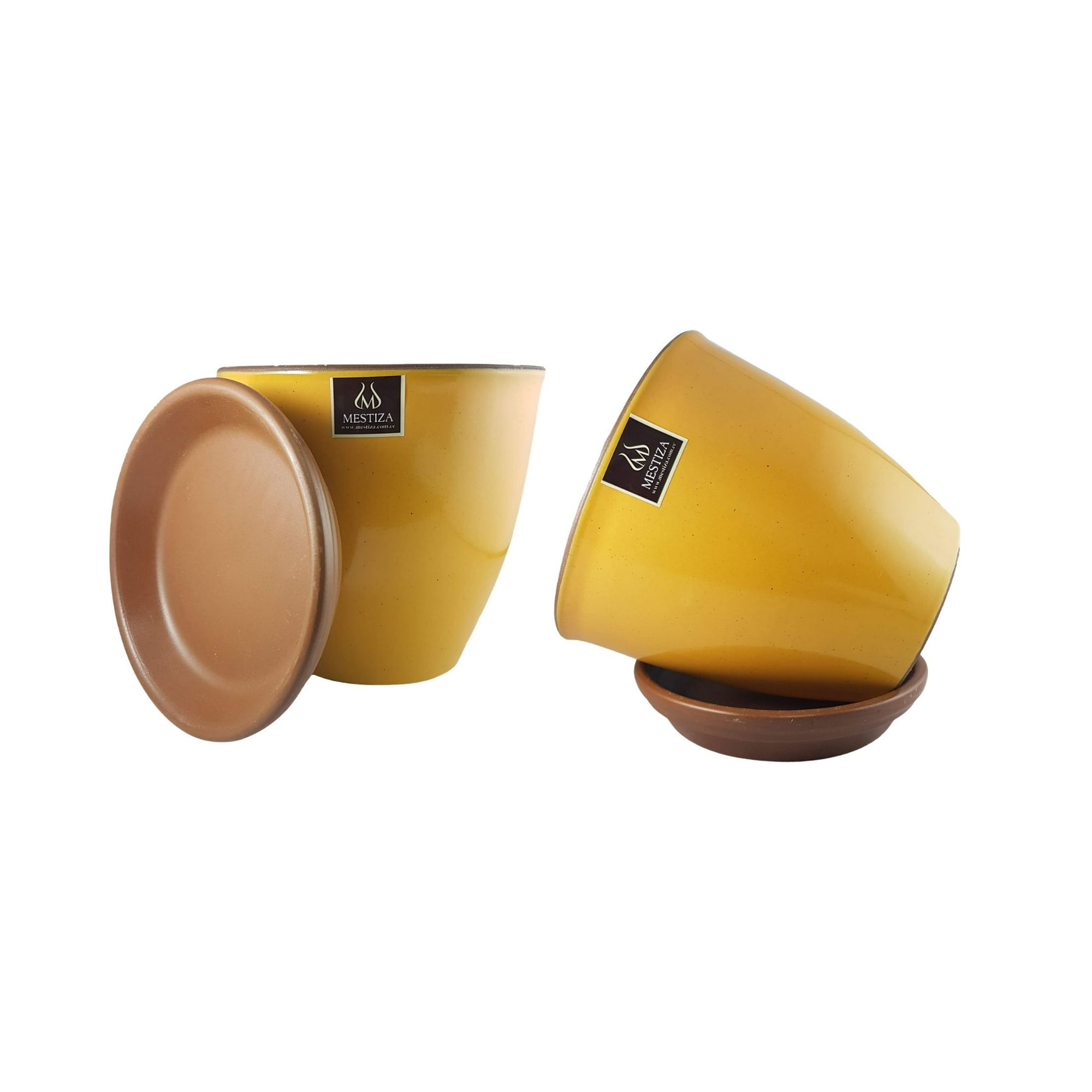 Pottery - Set De 2 Maceta Zafiro 14cm Mostaza Dijon Y Sus Platos