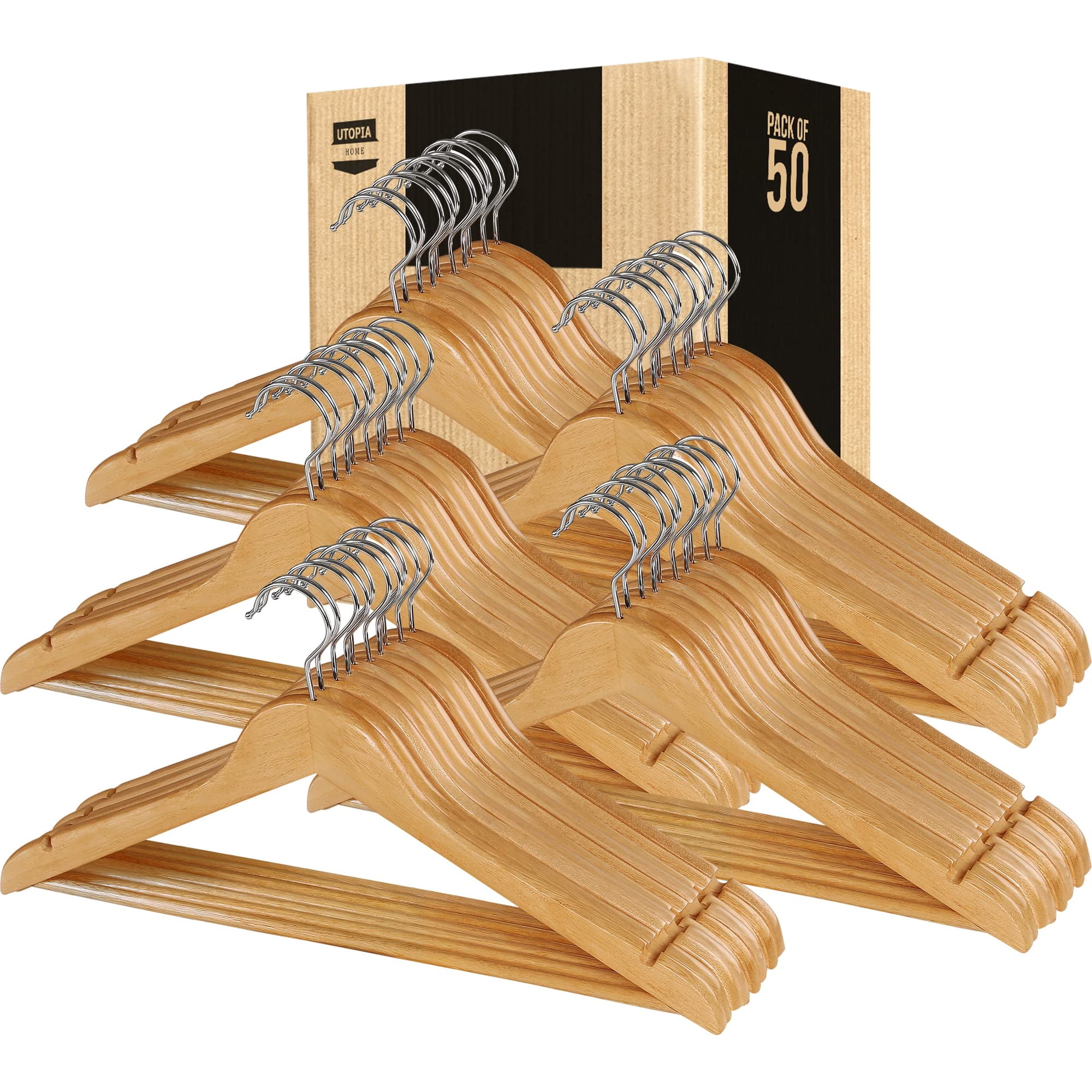 Perchas De Madera Utopia Home, Paquete De 50, Duraderas Y Delgadas