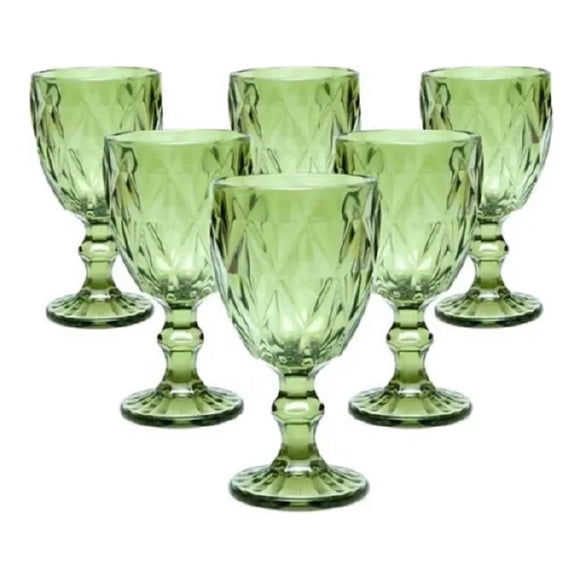 Copa de Vino de Vidrio con Relieve – Set de 6 Unidades Color Verde