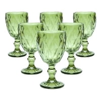 Mc Group - Copa De Vino De Vidrio Con Relieve – Set De 6 Unidades Color Verde