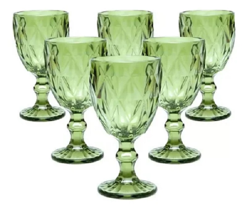 Mc Group - Copa De Vino De Vidrio Con Relieve – Set De 6 Unidades Color Verde