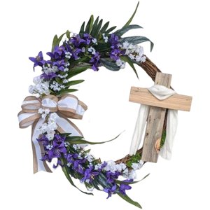 Magideal - Guirnalda De Pascua De Ratán Con Guirnalda De Vegetación, Coronas De Puerta Delantera Artificiales Redondas Para Festival, Celebración, Fiesta, Decora Púrpura