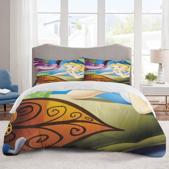 Alice in Wonderland Bedding Sets Cartoon Duvet Cover Lightweight 3 Piece Bet Sets for Kids Boys Girls