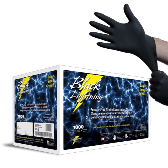 Guantes de Nitrilo Atlantic Safety 6 mil negro talla L, 1000 uds