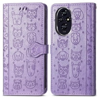 Funda Cartera Foxdock Para Honor 200 , Flip Pu Con Relieve De Gatos Y Perros, Tarjetero Y Soporte