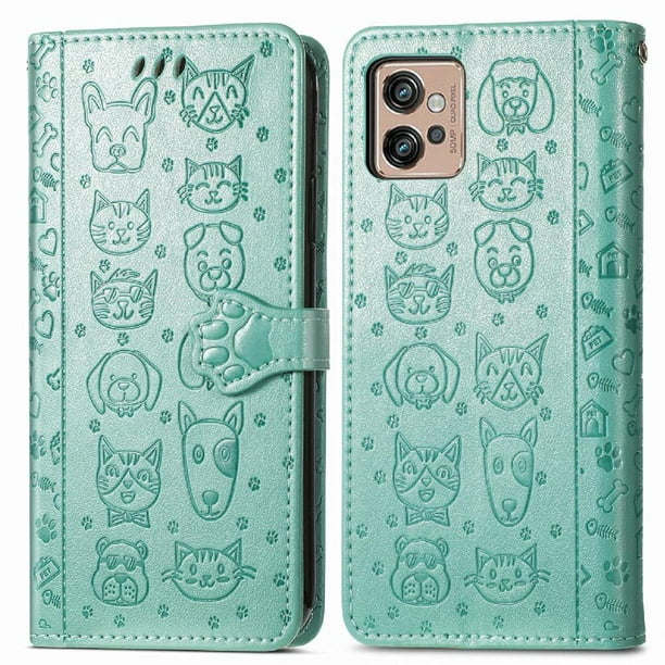 Funda Cartera FOXDOCK para MOTO G32 , Flip PU con Relieve de Gatos y Perros, Tarjetero y Soporte