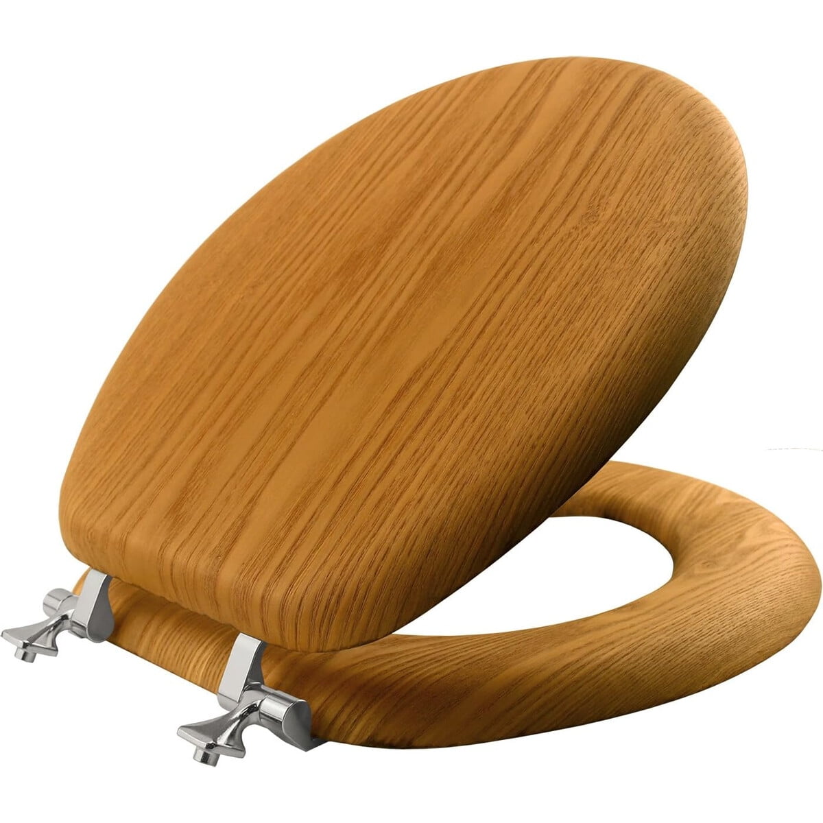 Asiento De Inodoro Bemis Roble Redondo Bisagras Cromadas 38x43cm