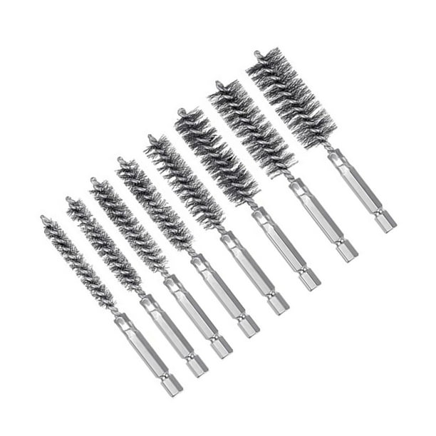 Juego de cepillos para limpieza de tuberías, cepillos para tuberías de acero inoxidable, cepillo de taladro limpiador de paja versátil para piezas peq 8 piezas