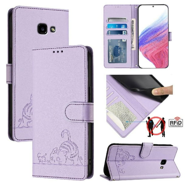 Funda tipo cartera FOXDOCK para Samsung Galaxy A5 2017 con soporte, ranuras, RFID, diseño de gato
