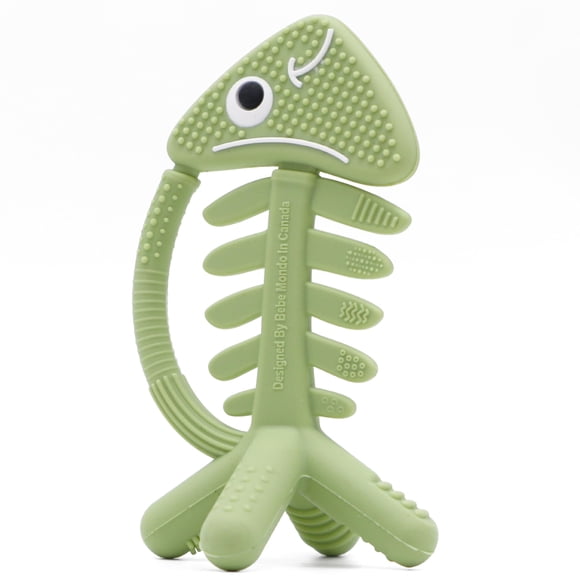 Mordedor 3 en 1 de silicona forma de pez color oliva – bebe mondo