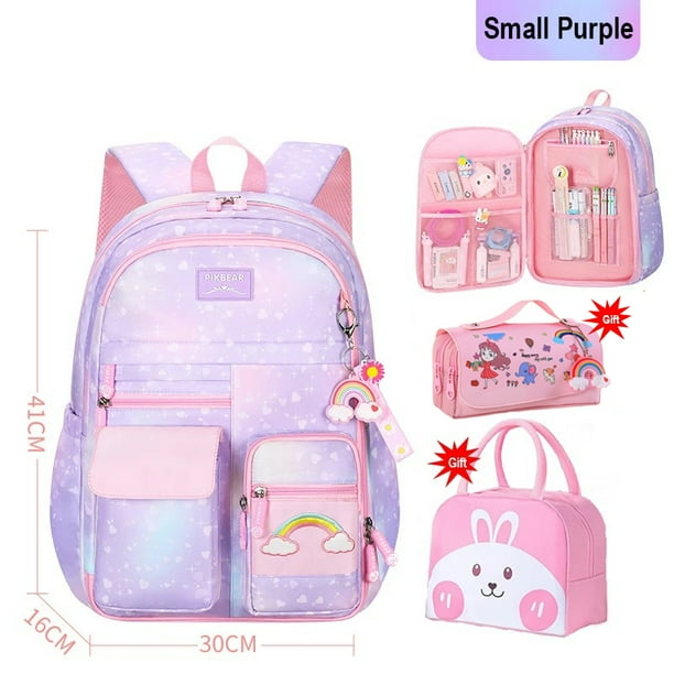 Kawaii Elementary Student Backpack Starry Rainbow Bookbag Large Capacity Schoolbag Set Multifunction School Bags for Children