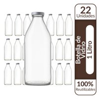 Genérico - Botellas De Vidrio Lechera Jugos 1L 1000 Ml C/Tapa - Pack 22