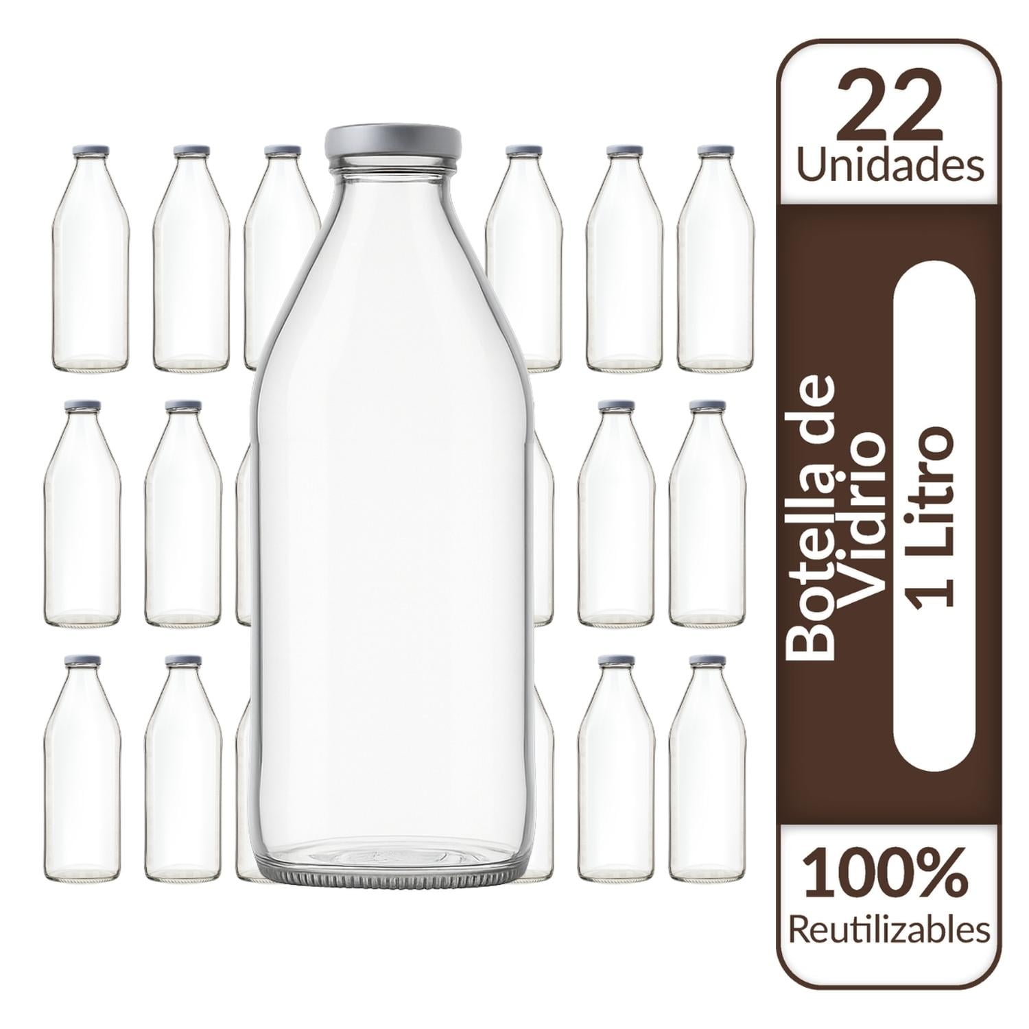 Genérico - Botellas De Vidrio Lechera Jugos 1l 1000 Ml C/tapa - Pack 22
