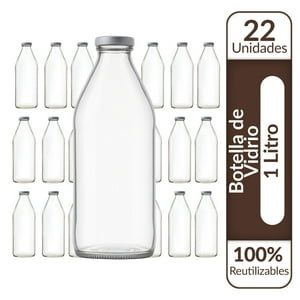 Genérico - Botellas De Vidrio Lechera Jugos 1L 1000 Ml C/Tapa - Pack 22
