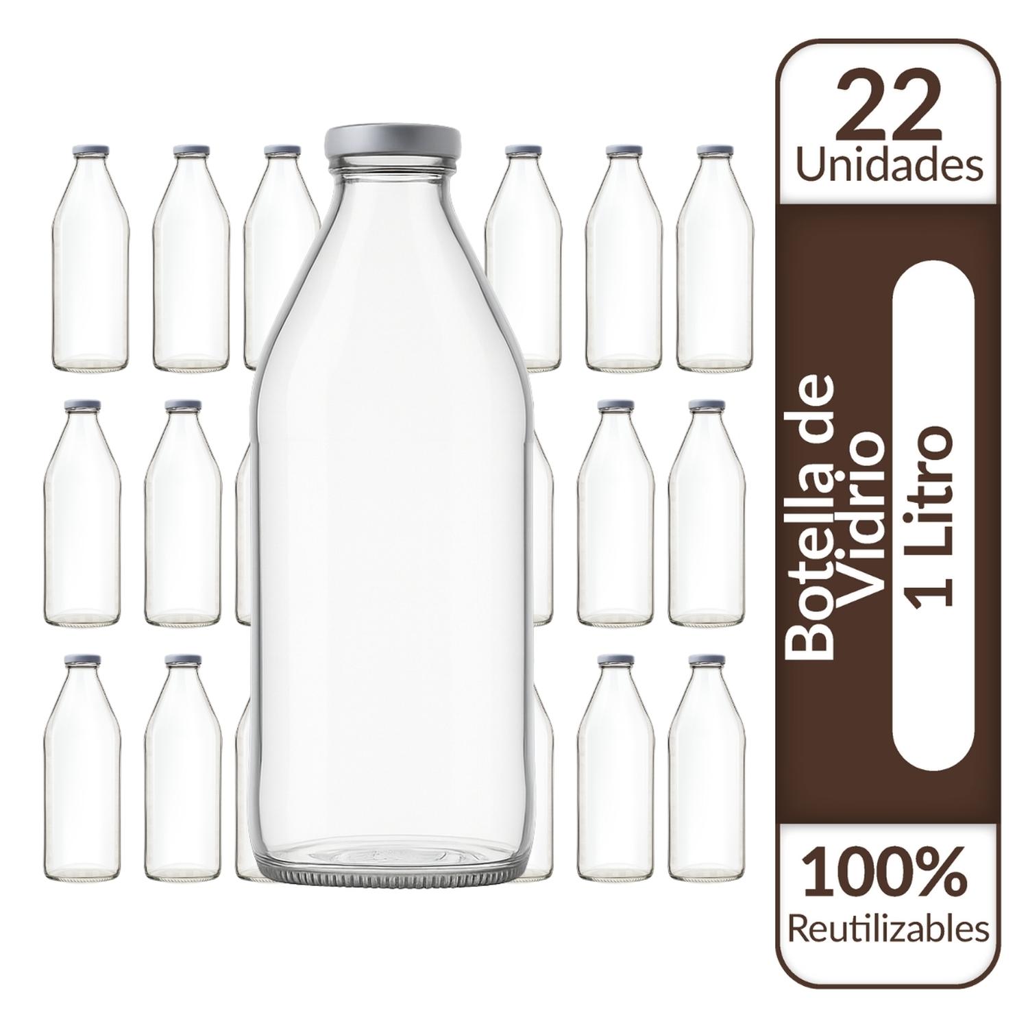 Genérico - Botellas De Vidrio Lechera Jugos 1L 1000 Ml C/Tapa - Pack 22