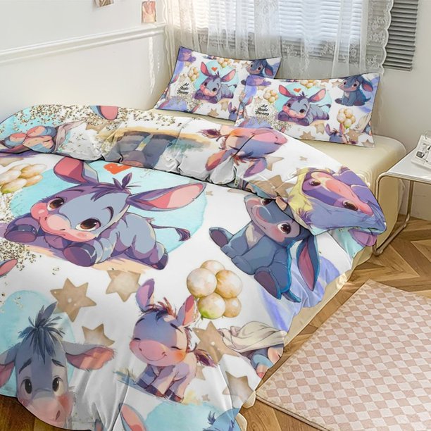 Eeyore Print Bedding Set Pattern Duvet Cove Set 3 Pieces 1 Quilt Cover And 2 Pillowcases for Women Men Teens