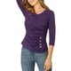 thumbnail image 5 of INSPIRE CHIC Blusa Fruncida para Mujer de Regreso a Clases con Botones Decorativos Cuello en V Manga 3/4 Top de Punto Sólido Púrpura M, 5 of 7